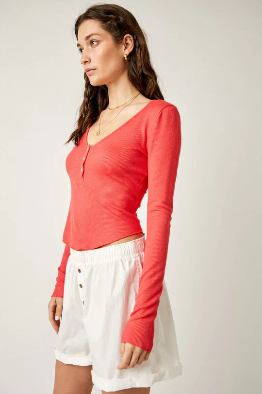 Free People Keep It Basic Layering Top  - Red Pop - Sun Diego Boardshop