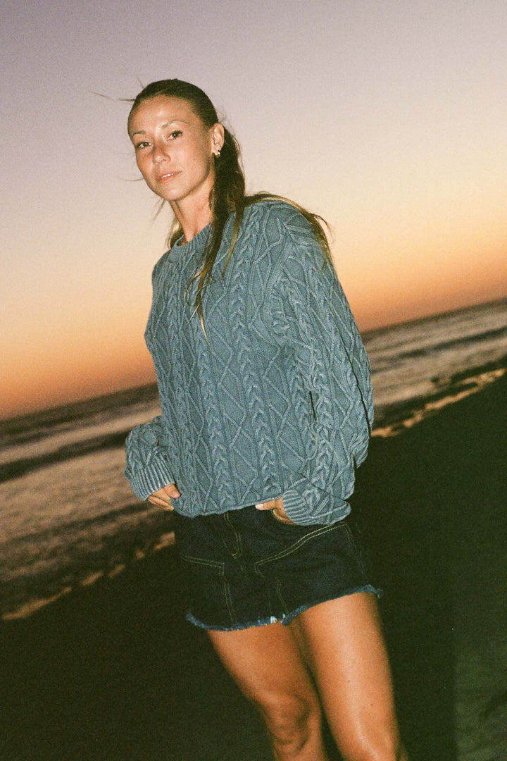 O'Neill Women's O'Riginals Misha Cable Knit Long Sleeve Sweater - Nightshadow Blue - Sun Diego Boardshop