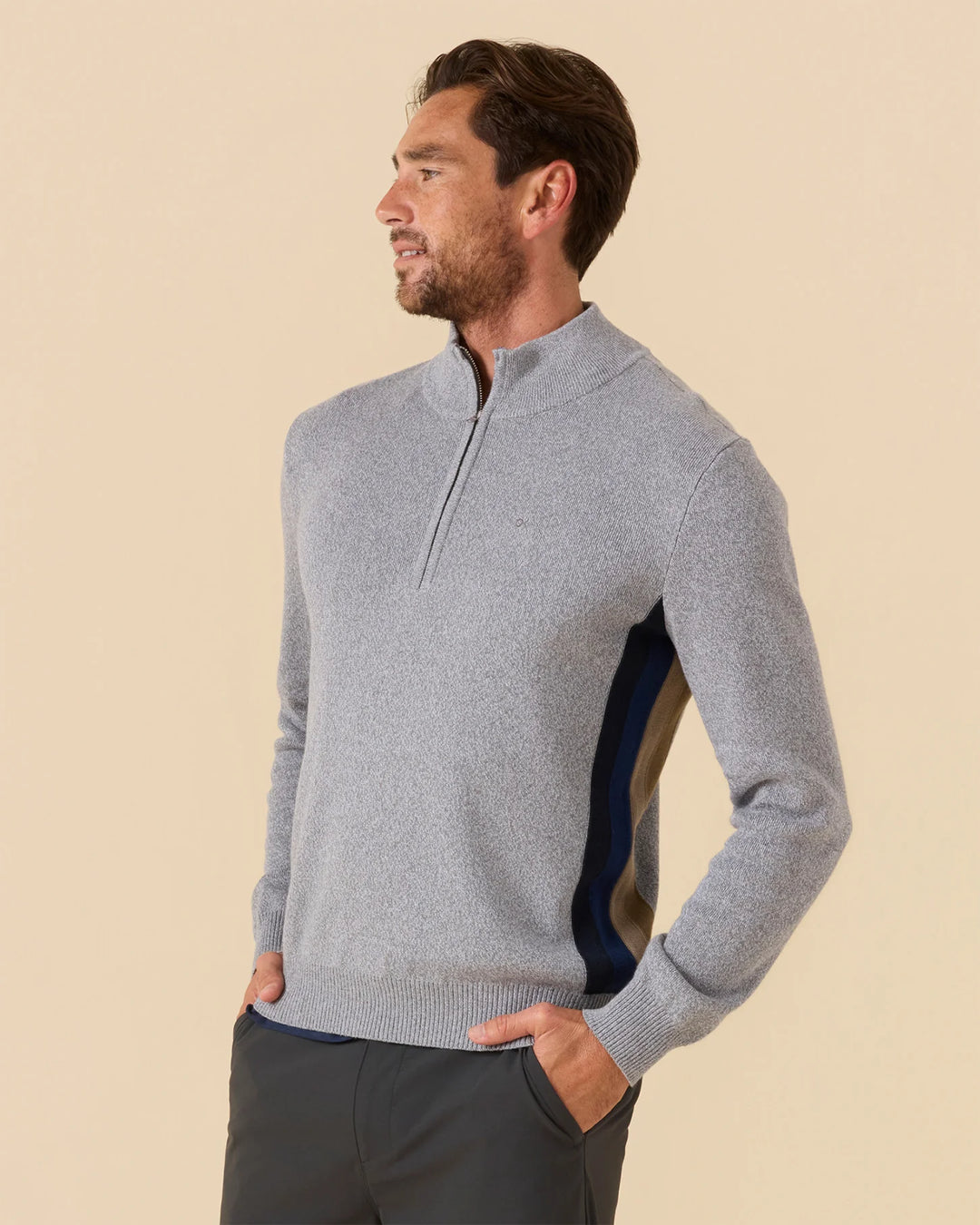 Outerknown Men's Nostalgic Half-Zip - Ok Heather Grey Rainbow - Sun Diego Boardshop