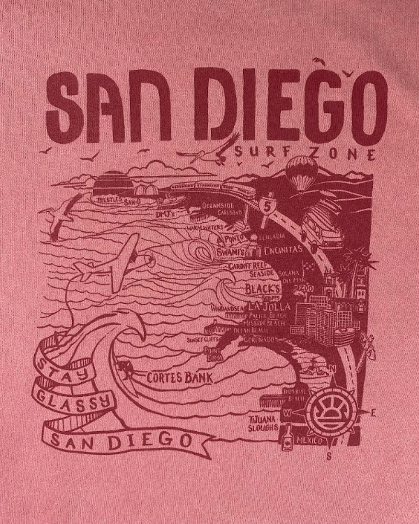 Sun Diego Women's Map Sweatshirt  - Maroon/Burgundy - Sun Diego Boardshop