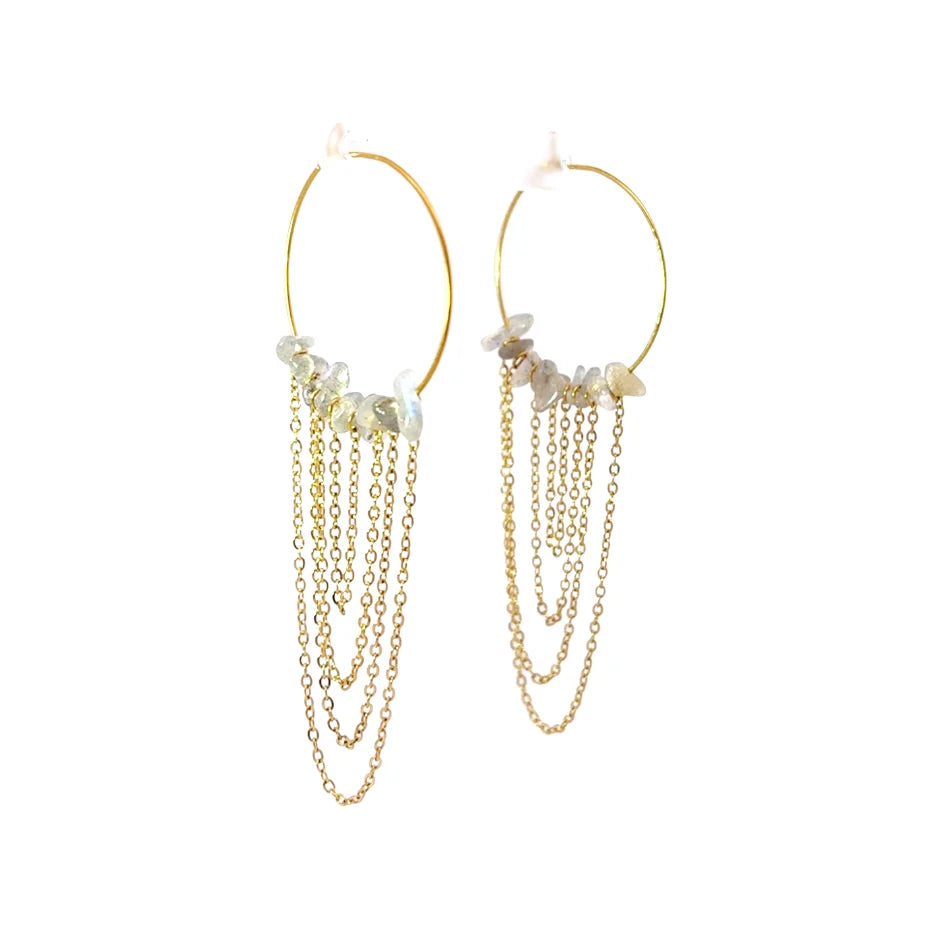 Salty Cali Stones & Fringe Hoop Earrings - Grey - Sun Diego Boardshop