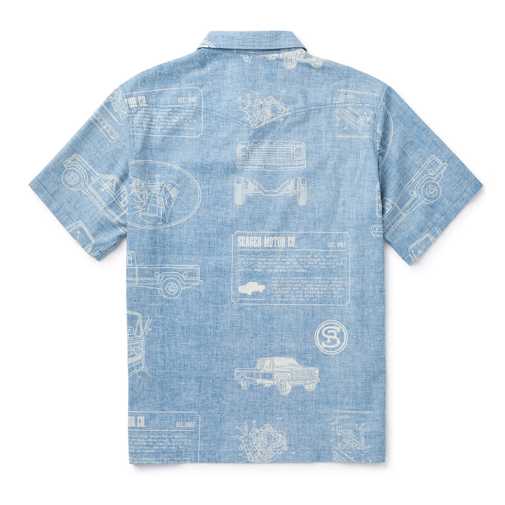 SEAGER Schooner 3/4 Button S/S Shirt - BLUE - Sun Diego Boardshop