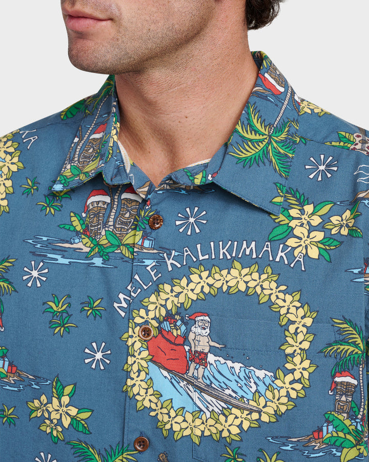 Quiksilver Waterman Surfing Santa Shirt - Real Teal - Sun Diego Boardshop