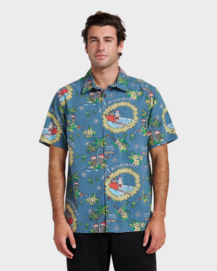Quiksilver Waterman Surfing Santa Shirt - Real Teal - Sun Diego Boardshop