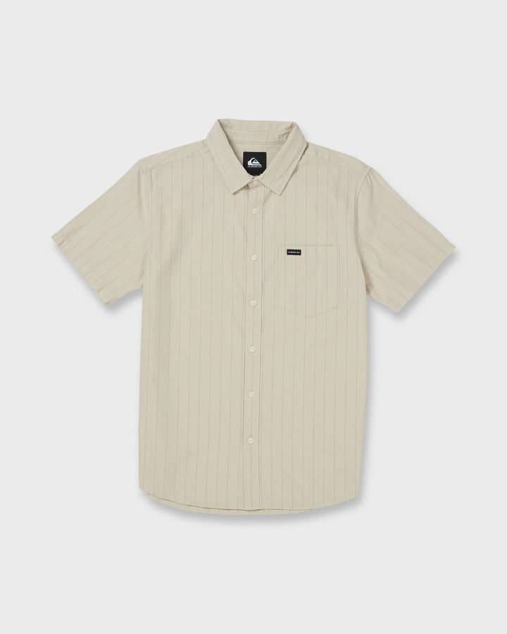 Quiksilver Men's Dobby Stripe Classic Short Sleeve Shirt - Bone White - Sun Diego Boardshop