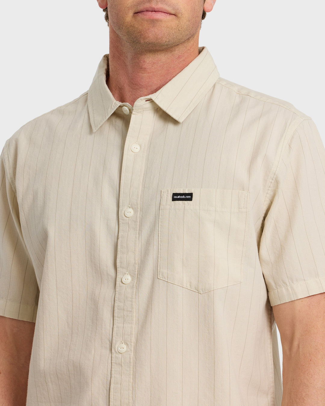 Quiksilver Men's Dobby Stripe Classic Short Sleeve Shirt - Bone White - Sun Diego Boardshop