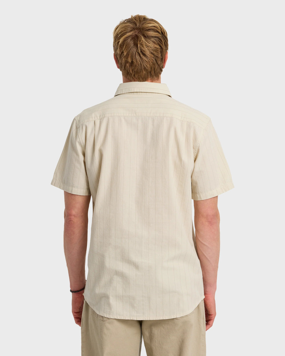 Quiksilver Men's Dobby Stripe Classic Short Sleeve Shirt - Bone White - Sun Diego Boardshop