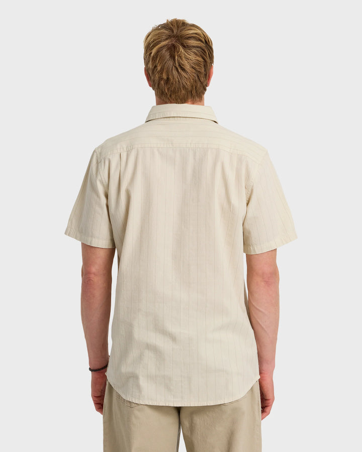 Quiksilver Men's Dobby Stripe Classic Short Sleeve Shirt - Bone White - Sun Diego Boardshop