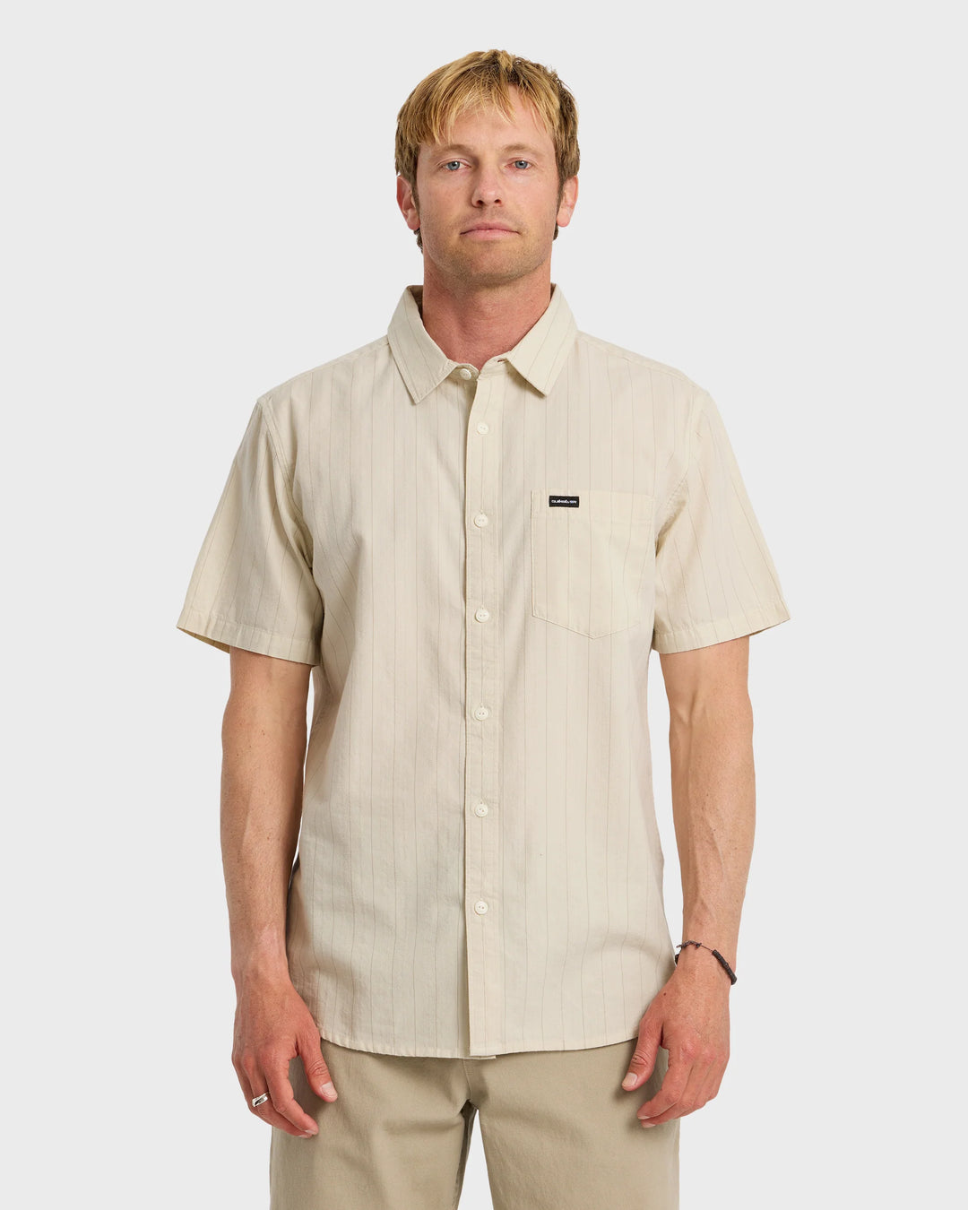 Quiksilver Men's Dobby Stripe Classic Short Sleeve Shirt - Bone White - Sun Diego Boardshop