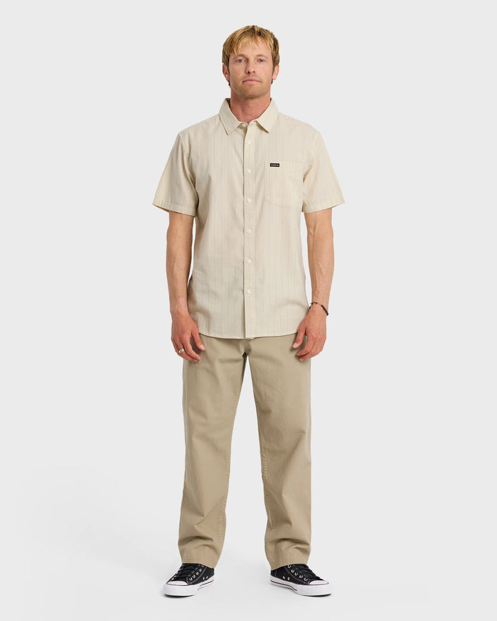 Quiksilver Men's Dobby Stripe Classic Short Sleeve Shirt - Bone White - Sun Diego Boardshop
