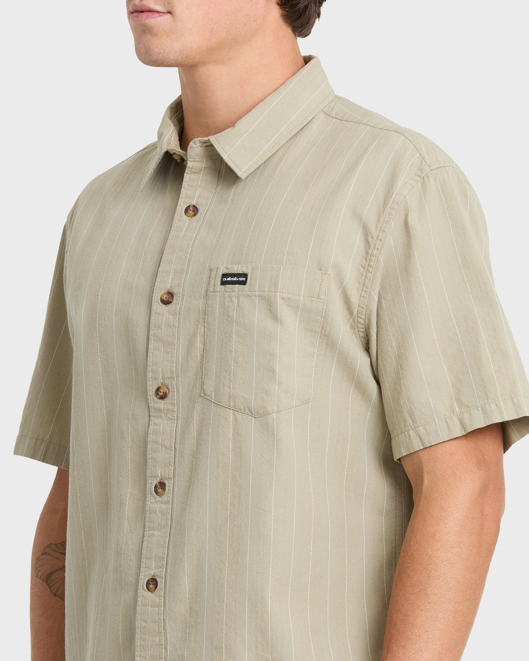 Quiksilver Men's Dobby Stripe Classic Short Sleeve Woven Shirt - Seneca Rock - Sun Diego Boardshop