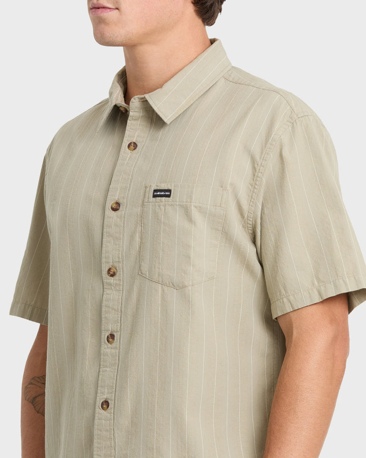 Quiksilver Men's Dobby Stripe Classic Short Sleeve Woven Shirt - Seneca Rock - Sun Diego Boardshop