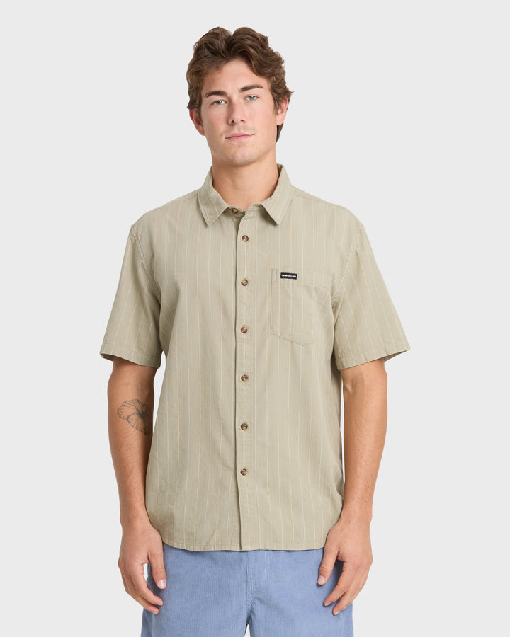 Quiksilver Men's Dobby Stripe Classic Short Sleeve Woven Shirt - Seneca Rock - Sun Diego Boardshop