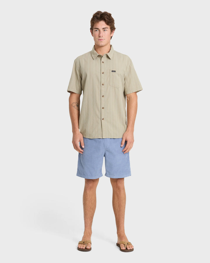 Quiksilver Men's Dobby Stripe Classic Short Sleeve Woven Shirt - Seneca Rock - Sun Diego Boardshop