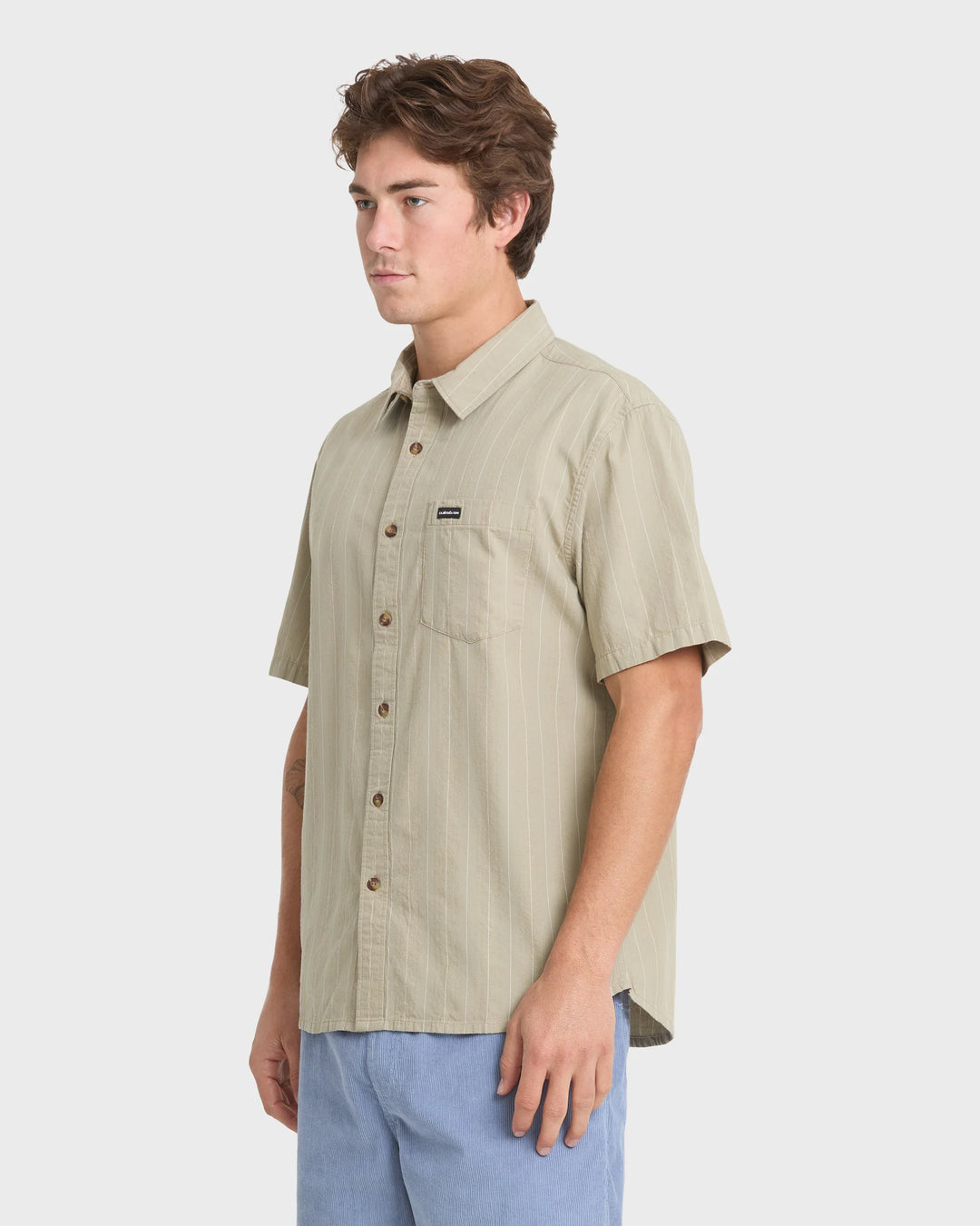 Quiksilver Men's Dobby Stripe Classic Short Sleeve Woven Shirt - Seneca Rock - Sun Diego Boardshop