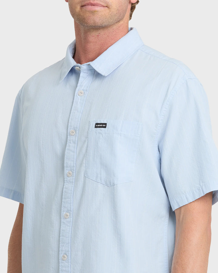 Quiksilver Men's Dobby Stripe Classic Short Sleeve Woven Shirt - Skyway - Sun Diego Boardshop