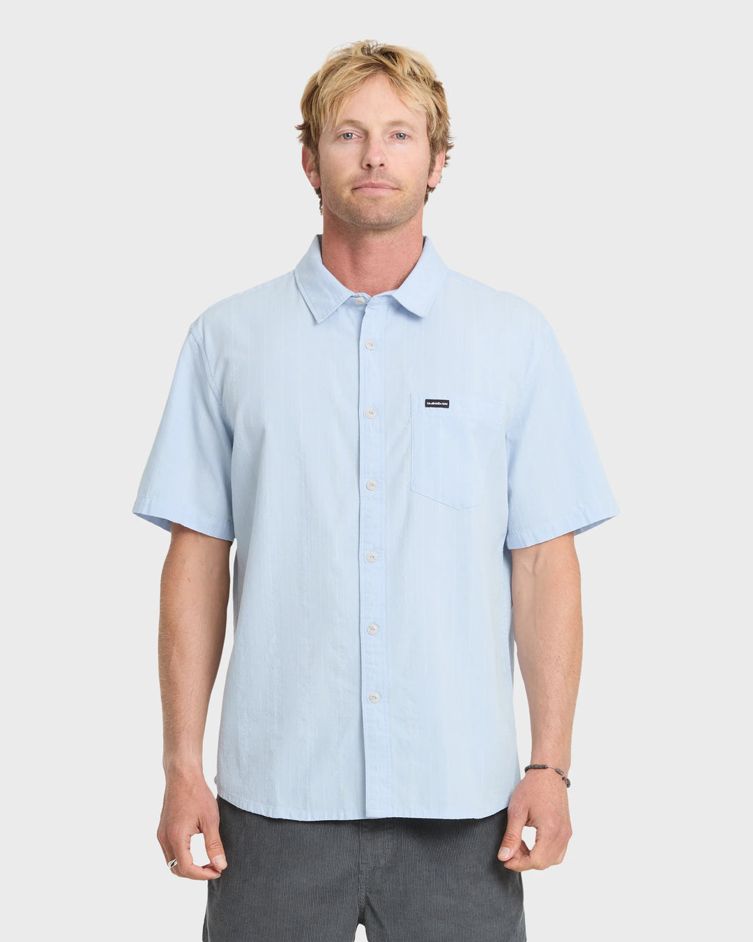 Quiksilver Men's Dobby Stripe Classic Short Sleeve Woven Shirt - Skyway - Sun Diego Boardshop