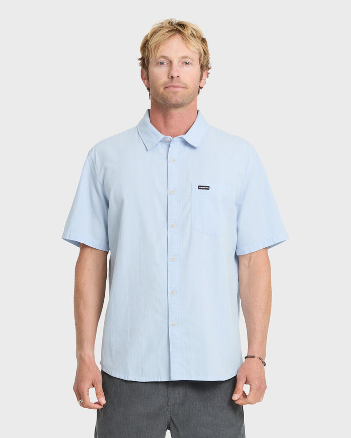 Quiksilver Men's Dobby Stripe Classic Short Sleeve Woven Shirt - Skyway - Sun Diego Boardshop