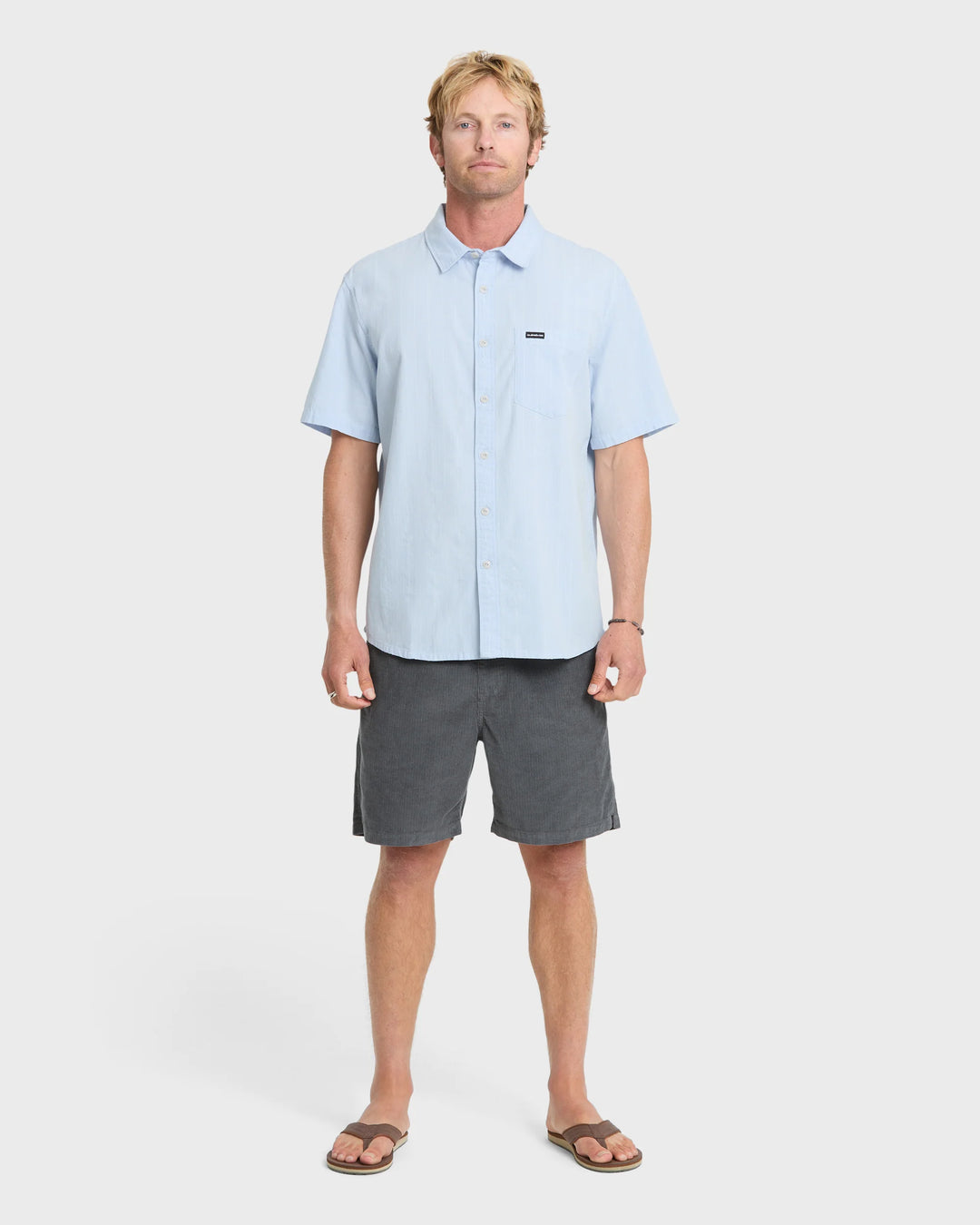 Quiksilver Men's Dobby Stripe Classic Short Sleeve Woven Shirt - Skyway - Sun Diego Boardshop