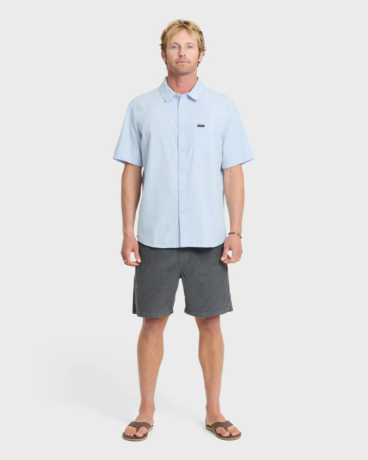 Quiksilver Men's Dobby Stripe Classic Short Sleeve Woven Shirt - Skyway - Sun Diego Boardshop