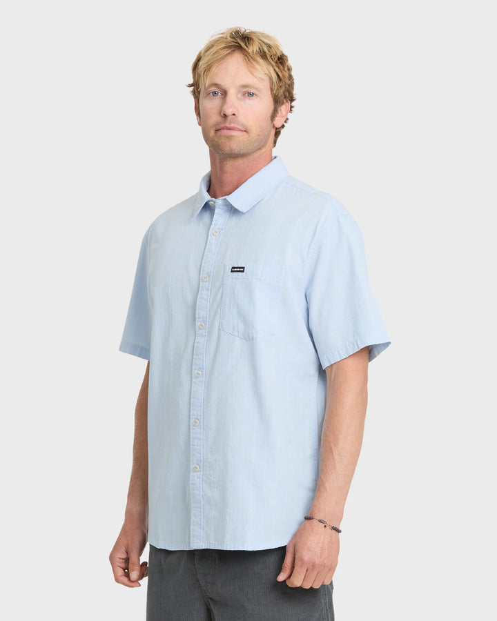 Quiksilver Men's Dobby Stripe Classic Short Sleeve Woven Shirt - Skyway - Sun Diego Boardshop