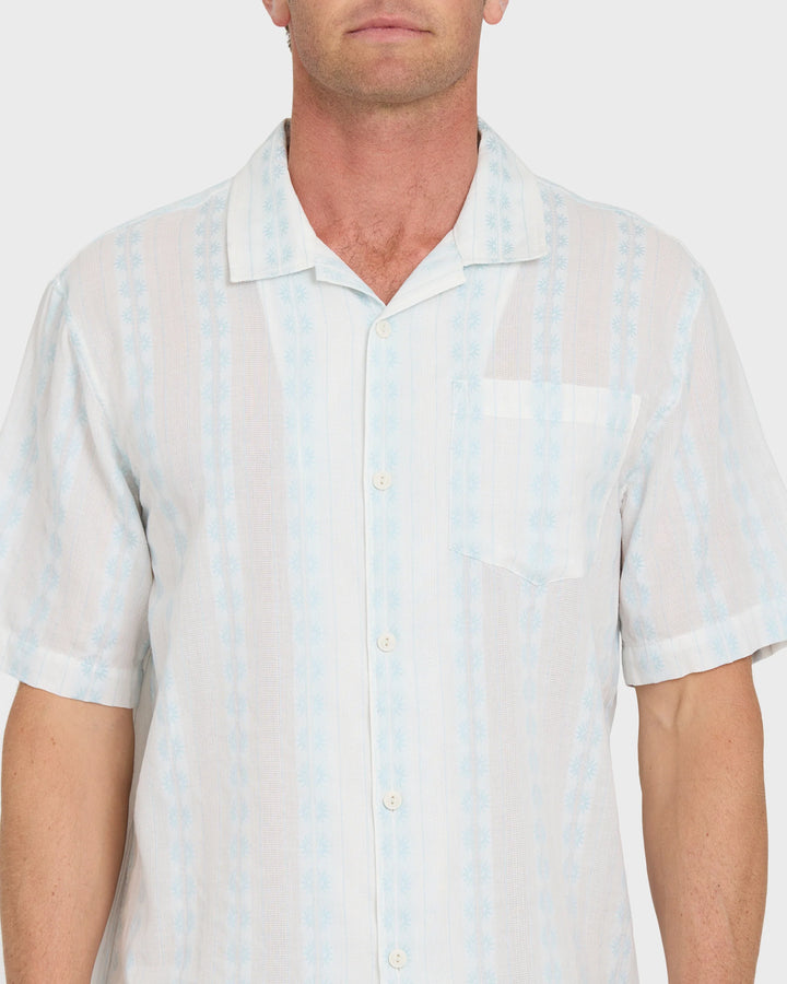 Quiksilver Men's Bishop Jacquard Camp Short Sleeve Cotton Shirt - Skyway - Sun Diego Boardshop