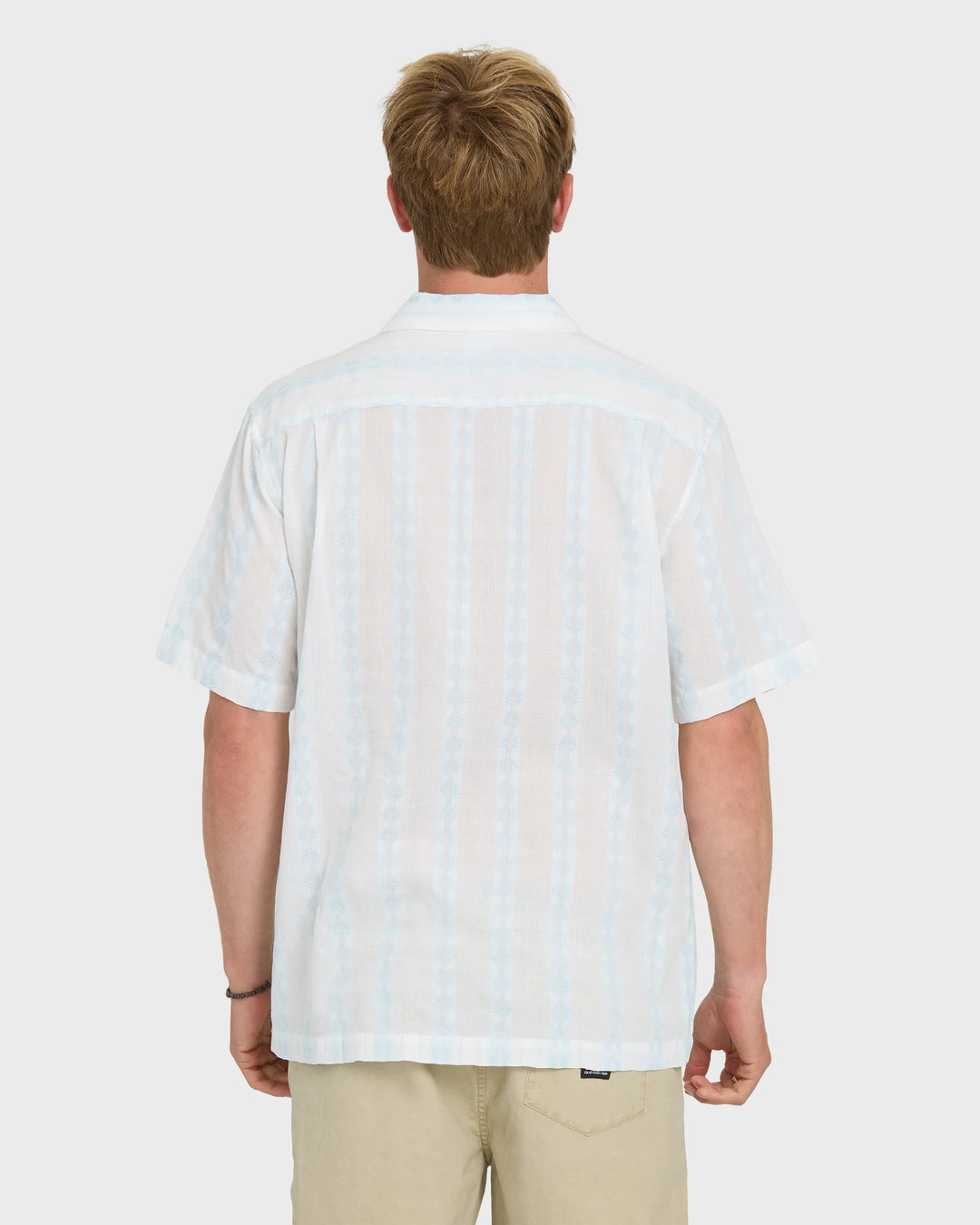 Quiksilver Men's Bishop Jacquard Camp Short Sleeve Cotton Shirt - Skyway - Sun Diego Boardshop