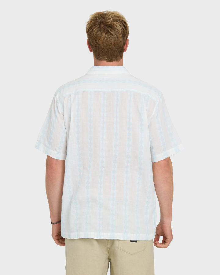 Quiksilver Men's Bishop Jacquard Camp Short Sleeve Cotton Shirt - Skyway - Sun Diego Boardshop