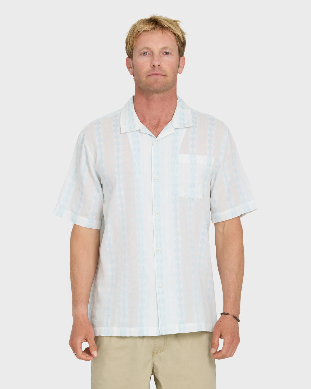 Quiksilver Men's Bishop Jacquard Camp Short Sleeve Cotton Shirt - Skyway - Sun Diego Boardshop