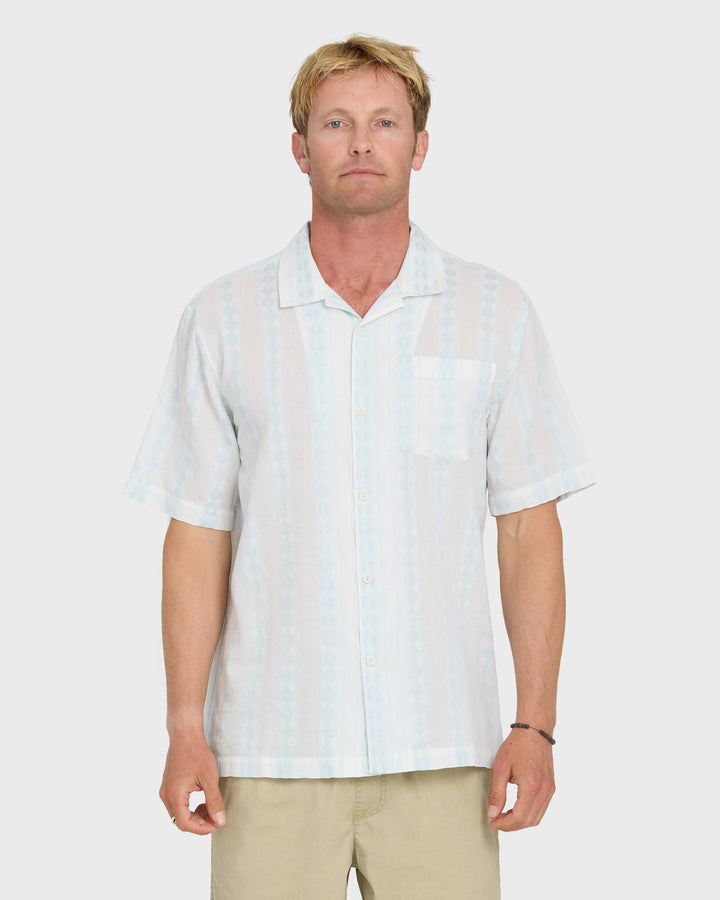 Quiksilver Men's Bishop Jacquard Camp Short Sleeve Cotton Shirt - Skyway - Sun Diego Boardshop