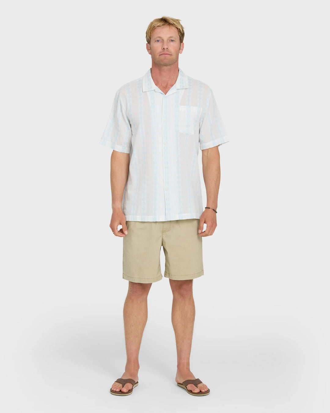 Quiksilver Men's Bishop Jacquard Camp Short Sleeve Cotton Shirt - Skyway - Sun Diego Boardshop