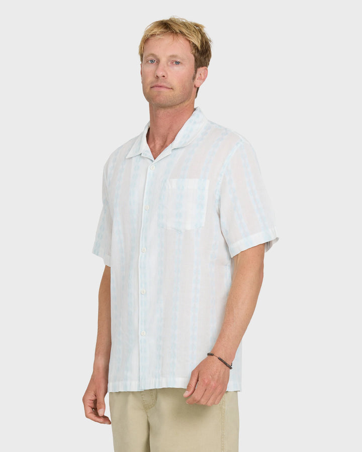 Quiksilver Men's Bishop Jacquard Camp Short Sleeve Cotton Shirt - Skyway - Sun Diego Boardshop