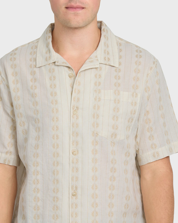 Quiksilver Men's Bishop Jacquard Camp Short Sleeve Cotton Shirt - Twill - Sun Diego Boardshop