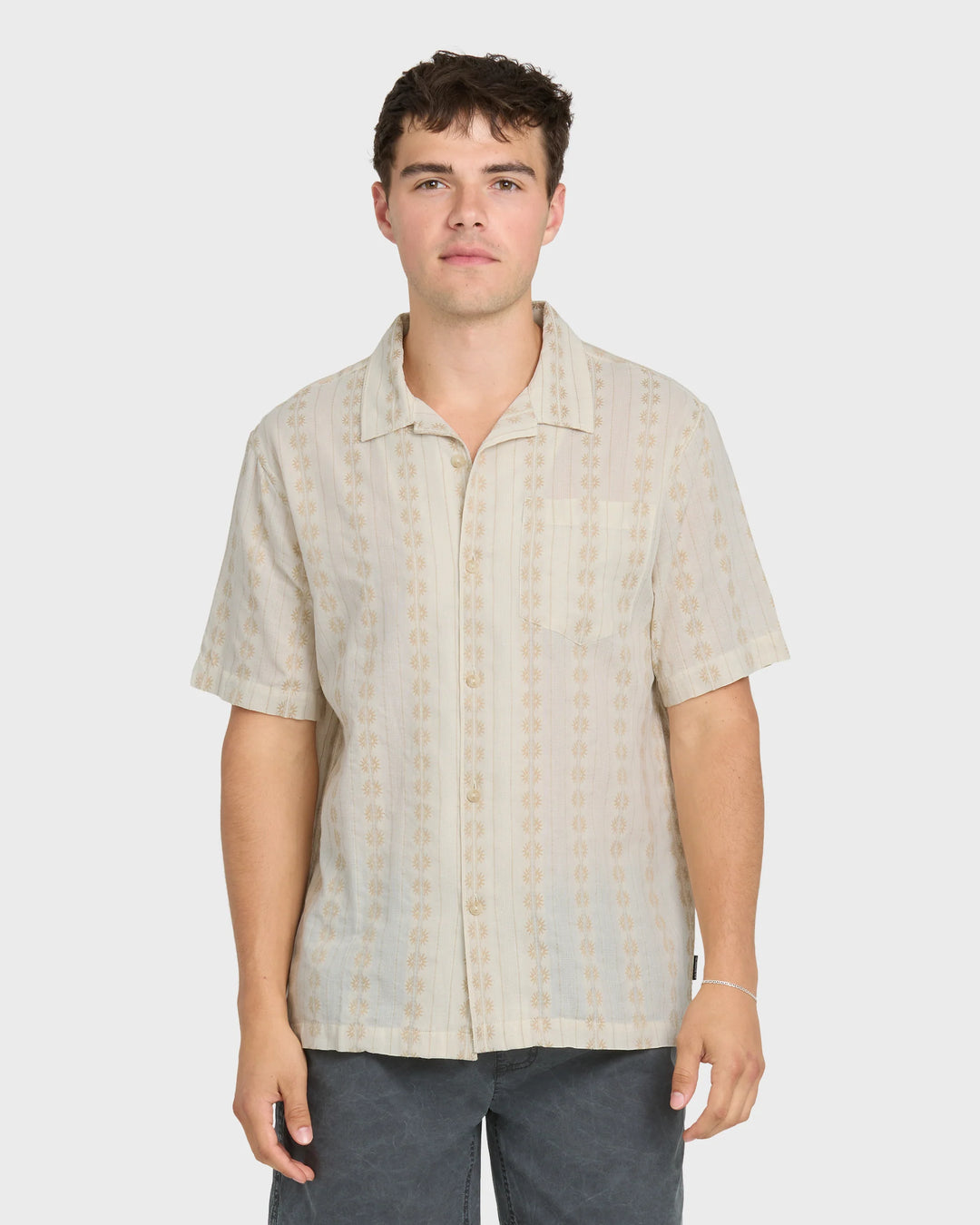 Quiksilver Men's Bishop Jacquard Camp Short Sleeve Cotton Shirt - Twill - Sun Diego Boardshop