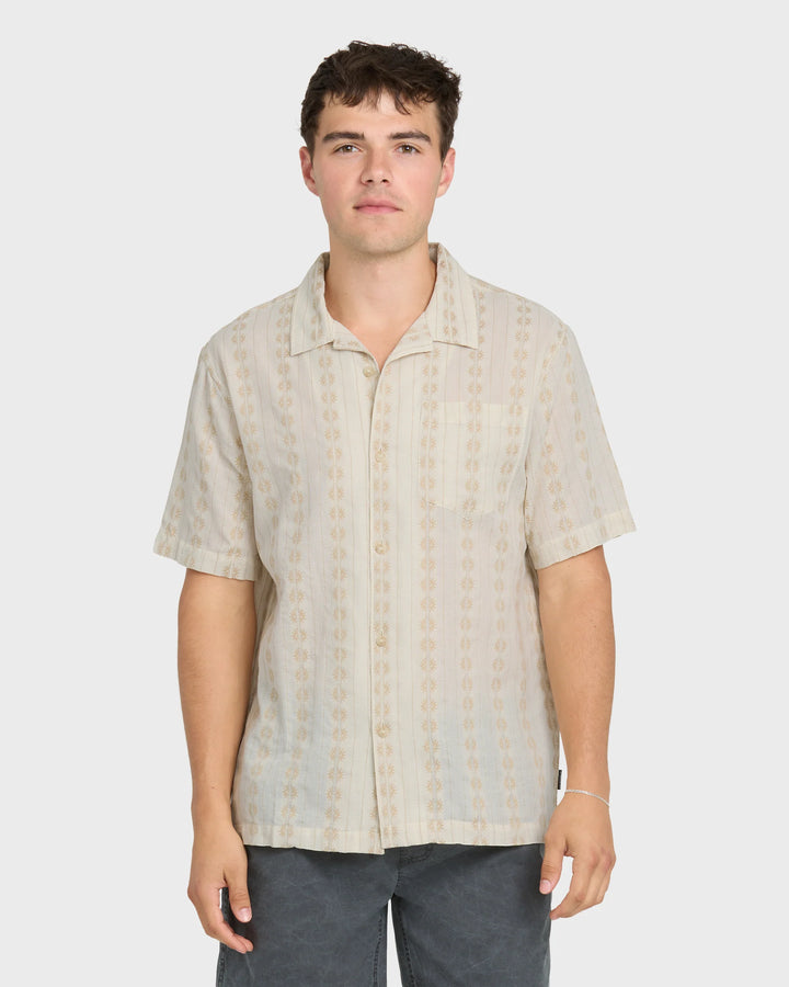 Quiksilver Men's Bishop Jacquard Camp Short Sleeve Cotton Shirt - Twill - Sun Diego Boardshop