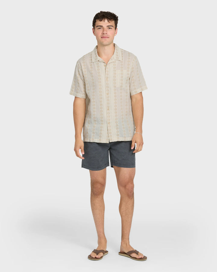 Quiksilver Men's Bishop Jacquard Camp Short Sleeve Cotton Shirt - Twill - Sun Diego Boardshop