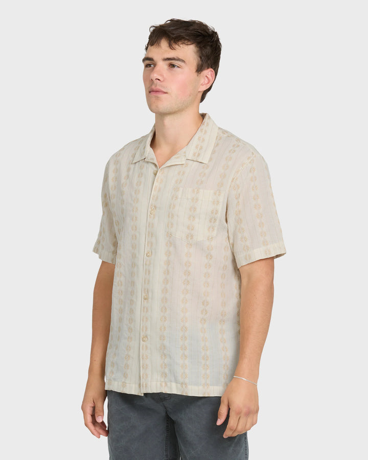 Quiksilver Men's Bishop Jacquard Camp Short Sleeve Cotton Shirt - Twill - Sun Diego Boardshop