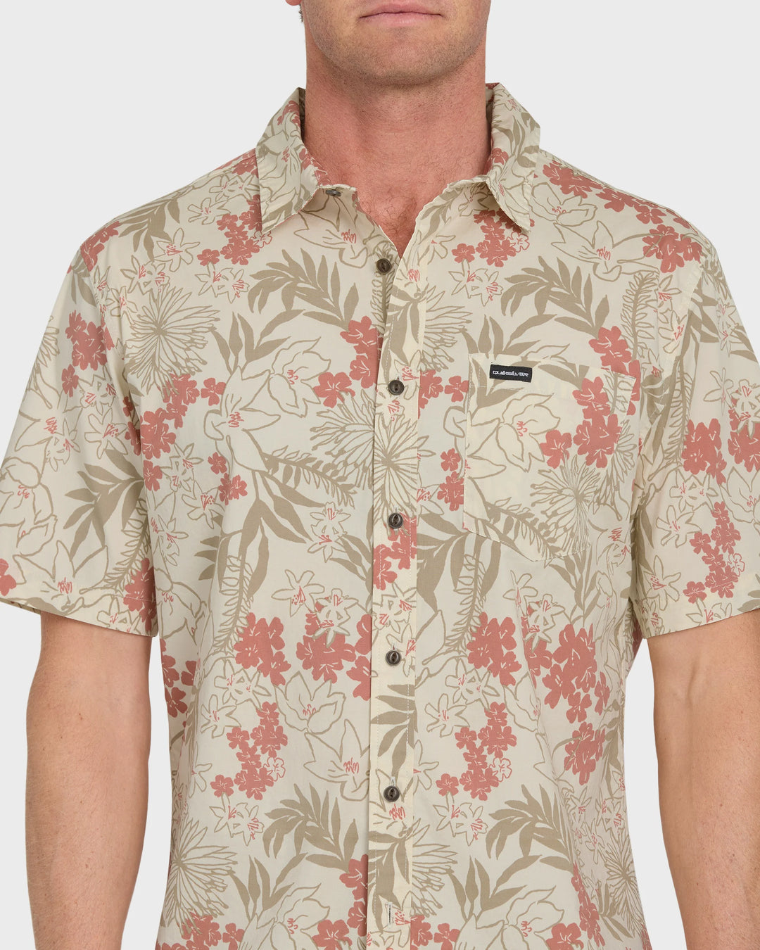 Quiksilver Men's Jetty Bloom Classic Stretch Short Sleeve Woven Shirt - Bone White - Sun Diego Boardshop