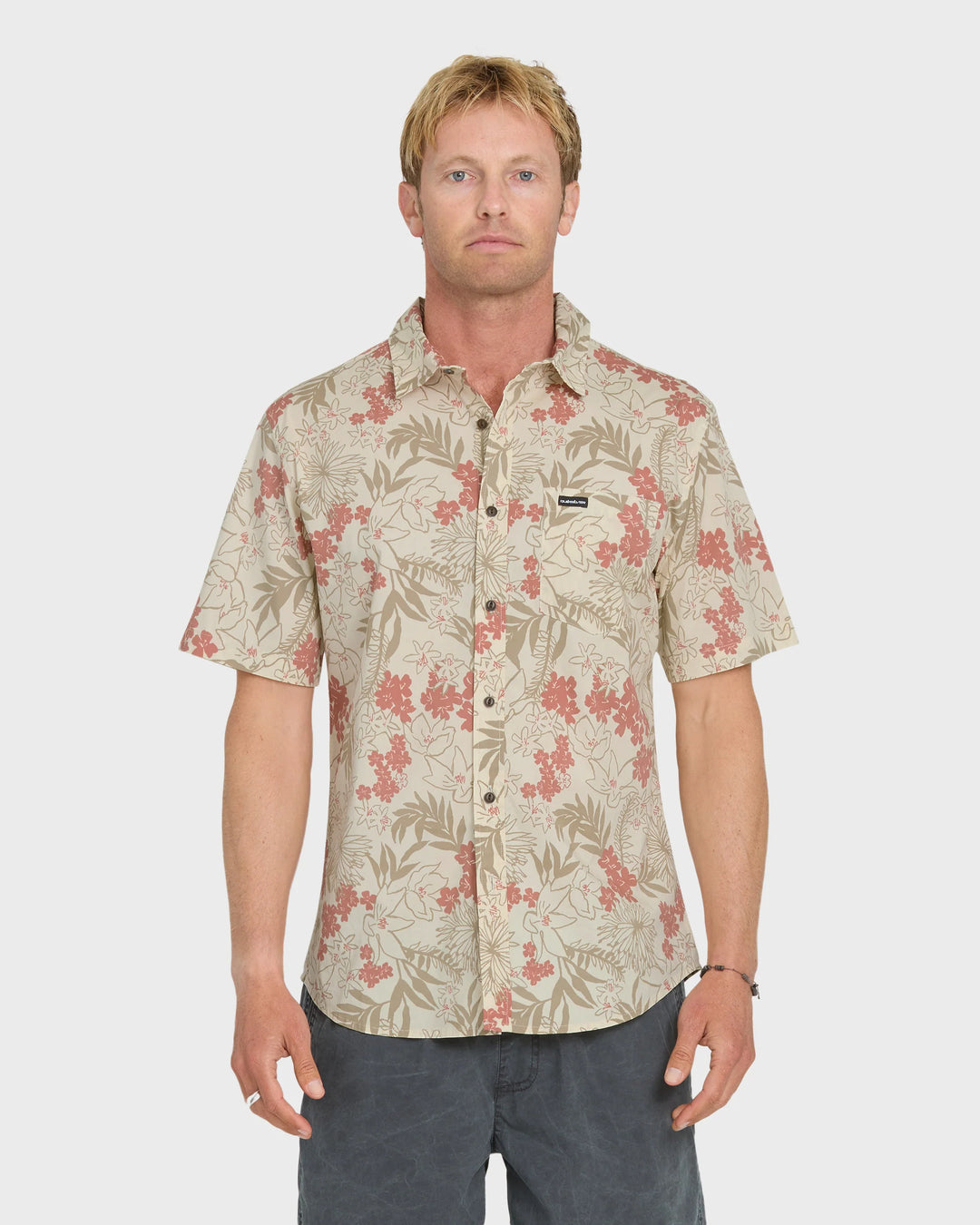 Quiksilver Men's Jetty Bloom Classic Stretch Short Sleeve Woven Shirt - Bone White - Sun Diego Boardshop
