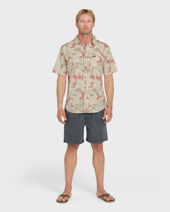 Quiksilver Men's Jetty Bloom Classic Stretch Short Sleeve Woven Shirt - Bone White - Sun Diego Boardshop