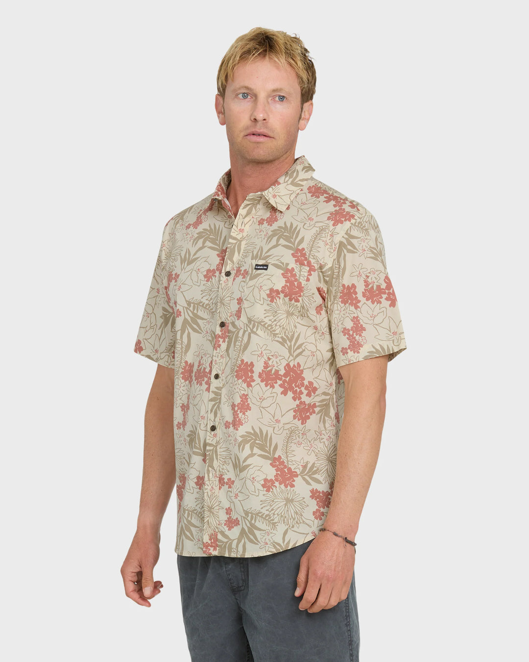 Quiksilver Men's Jetty Bloom Classic Stretch Short Sleeve Woven Shirt - Bone White - Sun Diego Boardshop