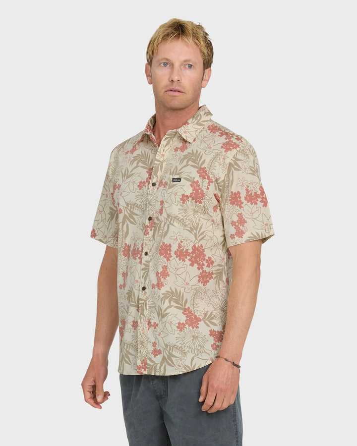 Quiksilver Men's Jetty Bloom Classic Stretch Short Sleeve Woven Shirt - Bone White - Sun Diego Boardshop