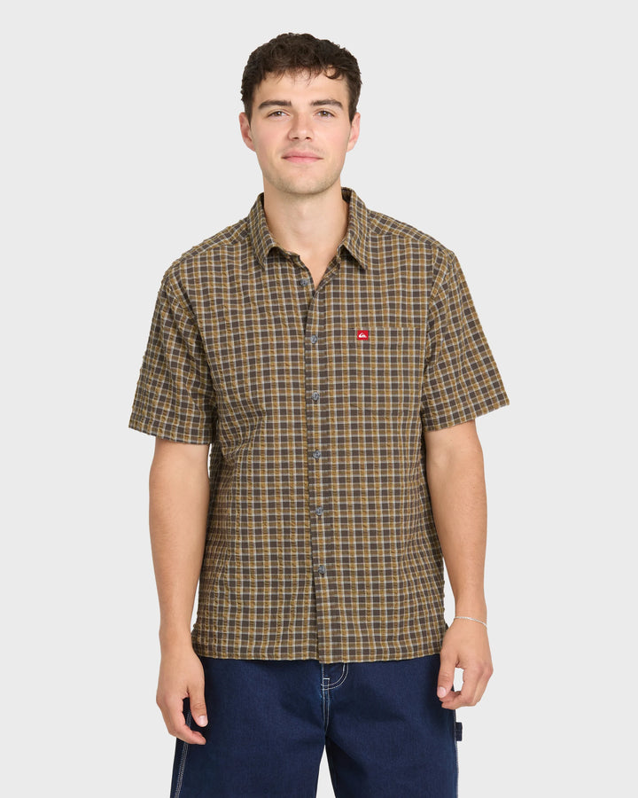 Quiksilver Men's Young Guns Button-Up Short Sleeve Shirt - Major Brown - Sun Diego Boardshop