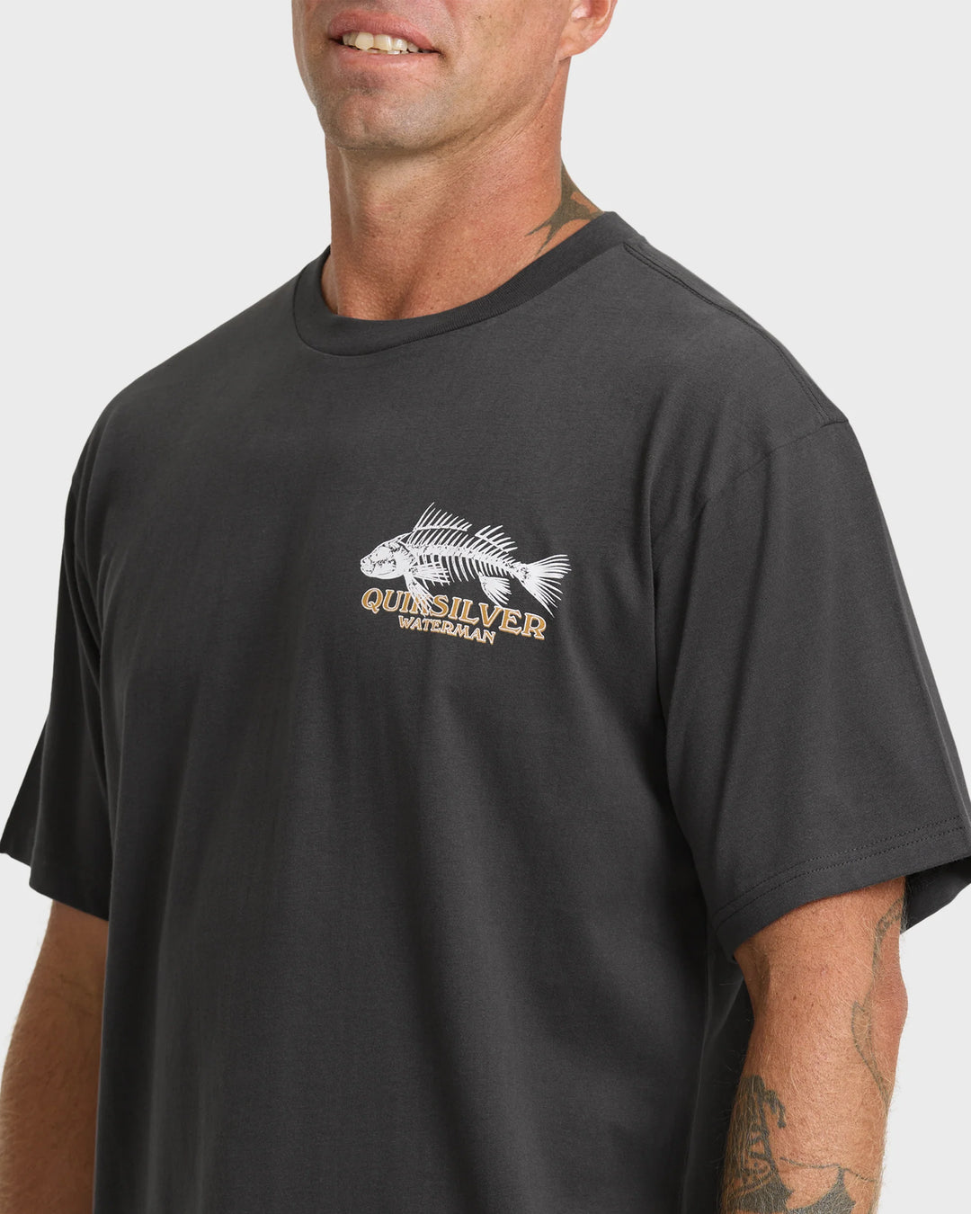 Quiksilver Men's Waterman Fish Bones Short Sleeve Cotton T-Shirt - Phantom - Sun Diego Boardshop
