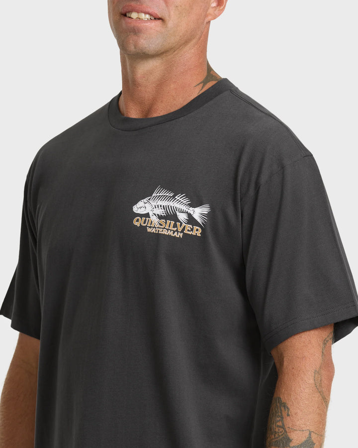 Quiksilver Men's Waterman Fish Bones Short Sleeve Cotton T-Shirt - Phantom - Sun Diego Boardshop