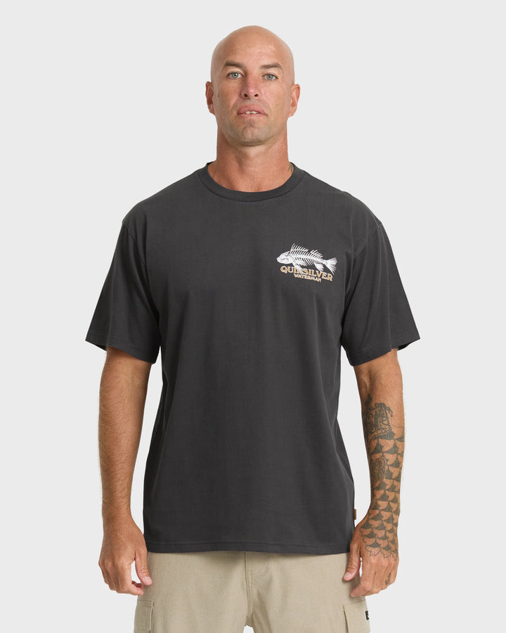 Quiksilver Men's Waterman Fish Bones Short Sleeve Cotton T-Shirt - Phantom - Sun Diego Boardshop