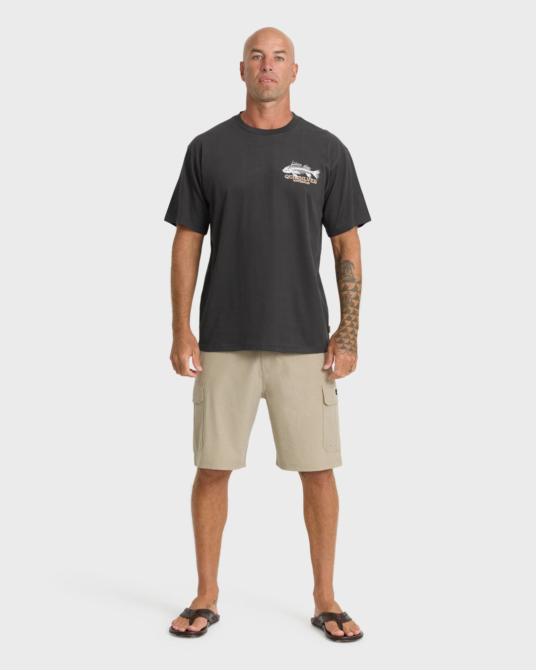 Quiksilver Men's Waterman Fish Bones Short Sleeve Cotton T-Shirt - Phantom - Sun Diego Boardshop