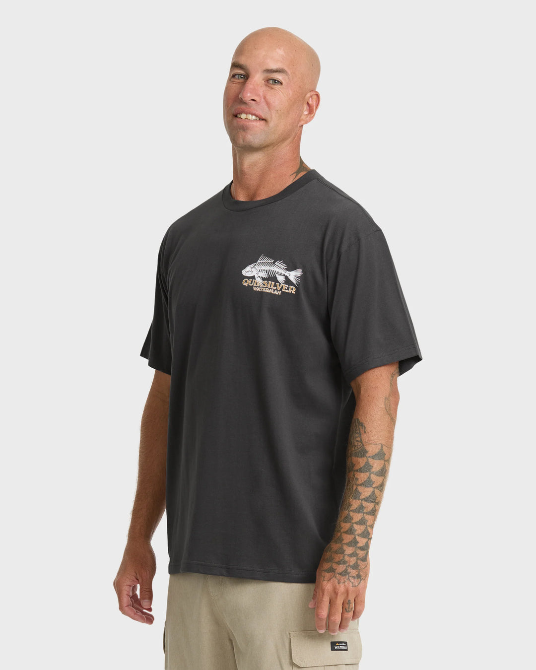 Quiksilver Men's Waterman Fish Bones Short Sleeve Cotton T-Shirt - Phantom - Sun Diego Boardshop