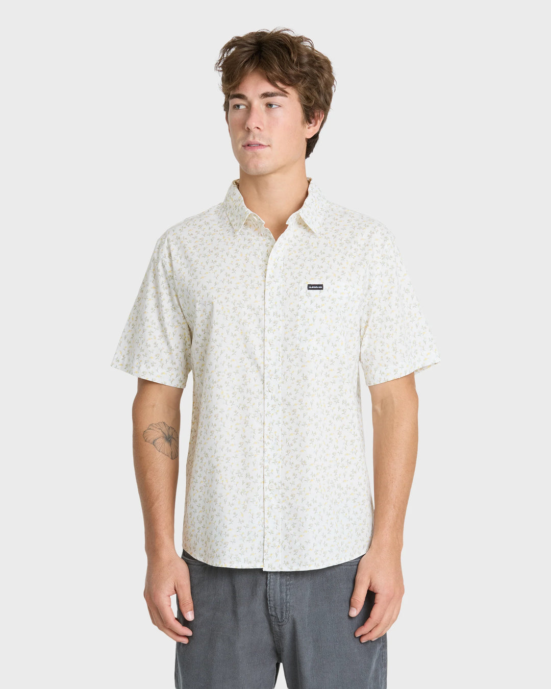 Quiksilver Men's Mesa Meadow Classic Short Sleeve Woven Shirt - Snow White - Sun Diego Boardshop