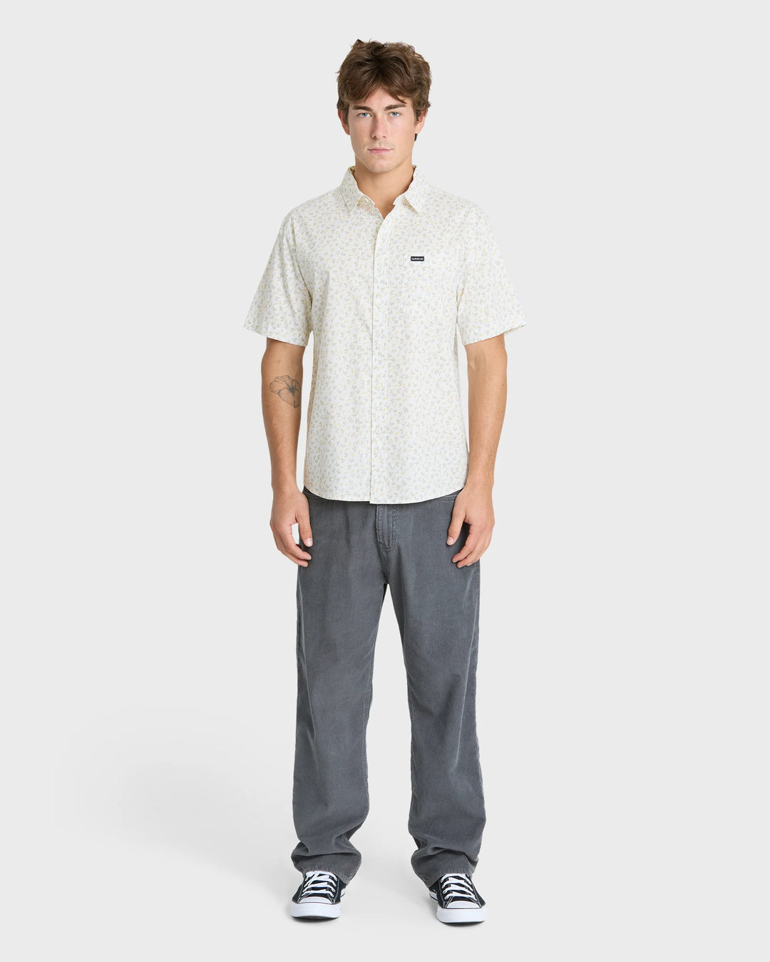 Quiksilver Men's Mesa Meadow Classic Short Sleeve Woven Shirt - Snow White - Sun Diego Boardshop